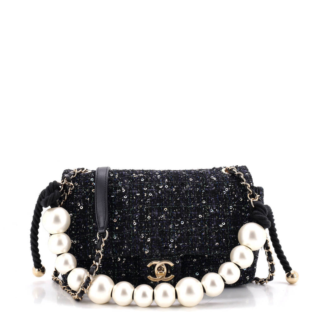 Chanel Medium Pearl Handle Flap Bag Quilted Tweed